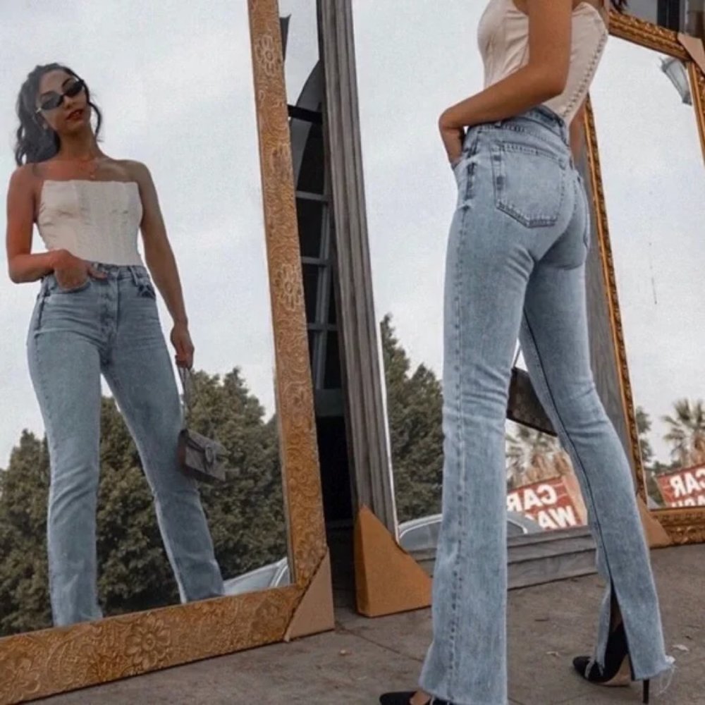 GRLFRND Addison High Rise Split Hem Rigid Button Fly Jeans